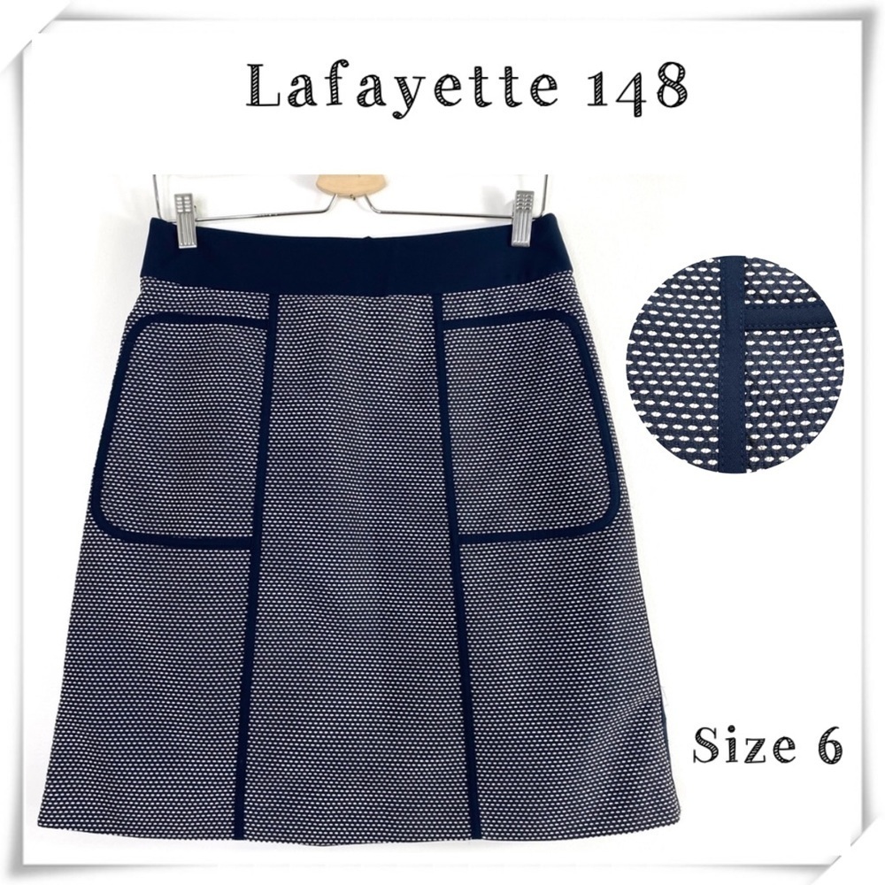 LAFAYETTE 148 New York Retro Tweed Micro Dots A-Line Skirt Navy Blue Size 6